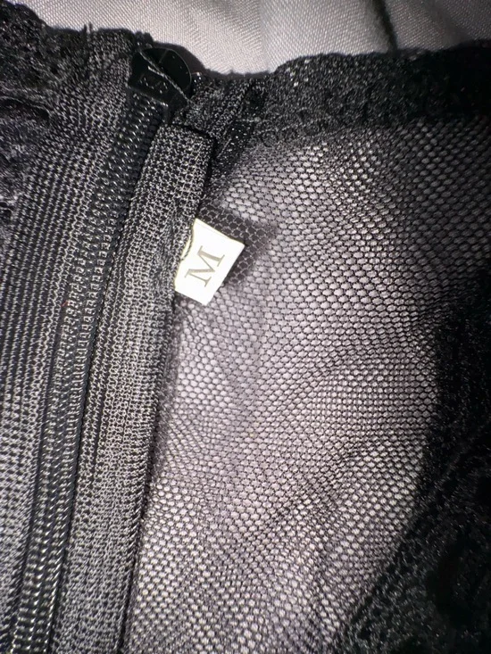 Lace Maxi Dress with Black Floral Embroidery. Size M. Black - Picture 11 of 11